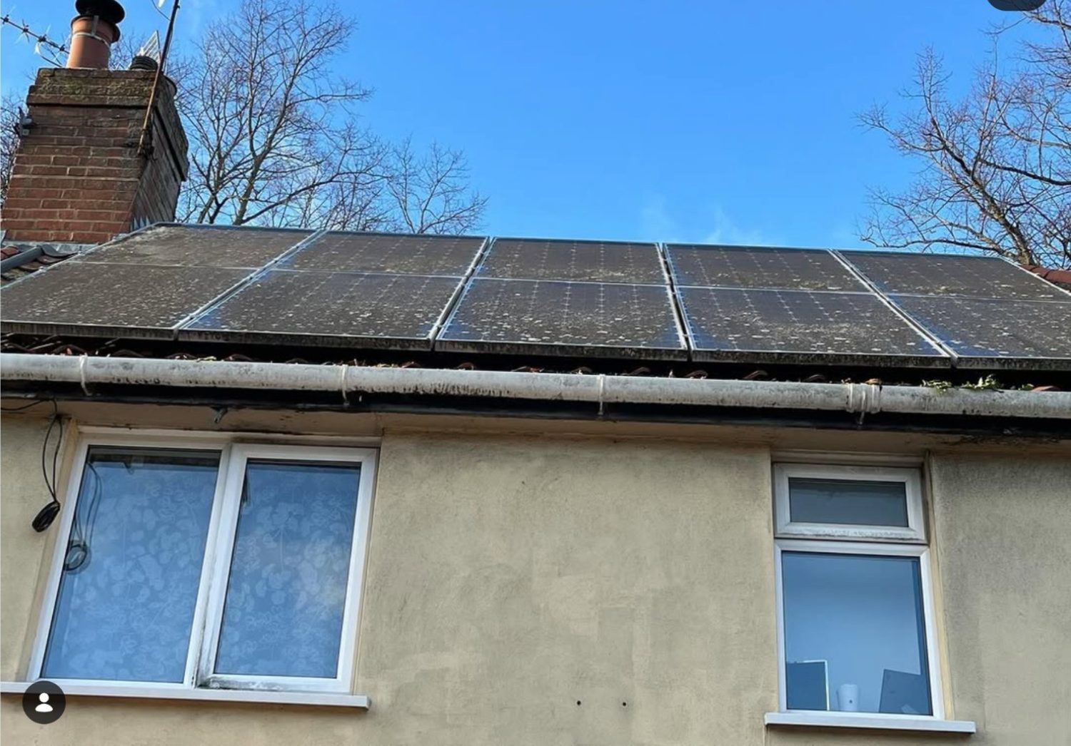 Dirty solar panels before cleaning in Suffolk